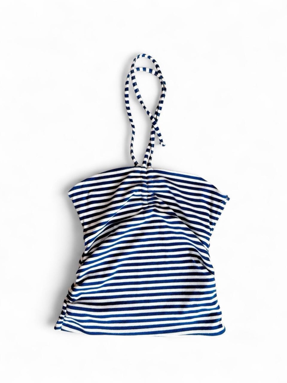 Free for all women’s halter top size M blue white stripped ribbed ruched